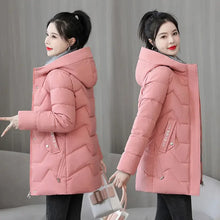 Winter Fashion Women Mid Length Down Cotton Jacket Loose Thick Warm Padded Coat Hooded Parkas