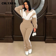 CM.YAYA Active Patchwork Women's Set Zipper Sweatshirt Jacket and Long Pants Suit 2025 Fall Two 2 Piece Sets Outfit Tracksuit