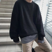 Knit Sweater Male Crewneck Round Collar Pink Men's Clothing Pullovers Solid Color Plain Korean Style Y2k Streetwear Fashion 2025
