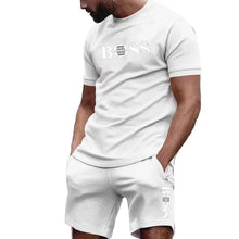 Men's two-piece sportswear, short sleeved T-shirt and pants set, running and fitness sportswear, summer