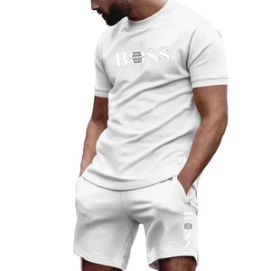 Men's two-piece sportswear, short sleeved T-shirt and pants set, running and fitness sportswear, summer