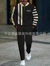 Mens Half Open Placket Zip Pullover   Casual Fashion Long Sleeve  Pants Set