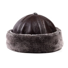 Winter Warm Hats For Men Outdoor Thick Genuine Leather Faux Fur Round Bonnet Russian Male Windproof Snow Ski Cap Fleece Lined