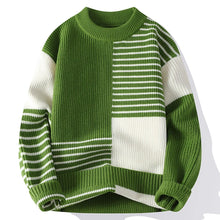Autumn Winter Fashion Patchwork Striped Knit Pullovers Men Youthful Vitality O-Neck Loose Warm Knitted Sweater Casual Pullover