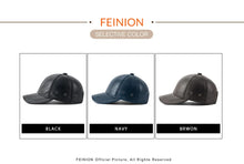 FEINION Genuine Leather Unisex Baseball Cap 100% Leather Winter Structured Flat Adjustable Back Strap Hat