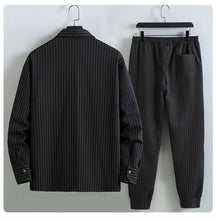 Stripe Sets Men 10XL 11XL Plus Size Suits Stripe Cargo Shirts Jacket Pants Male Fashion Casual Spring Autumn Suits Big Size 11XL