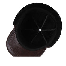 New Winter Cowhide Leather Warm Bomber Hats For Men Fur Wool Plush Thickened Coldproof Earmuffs Hats Natural Genuine Leather Cap