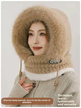 Winter Plush Hat for Women Warm Thick Hood with Scarf Mask Ear Protection Windproof Thermal Cap for Outdoor Cycling Riding