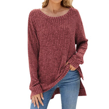 Fashion Casual Solid Color  Neck Long Sleeve Women Pullover Top