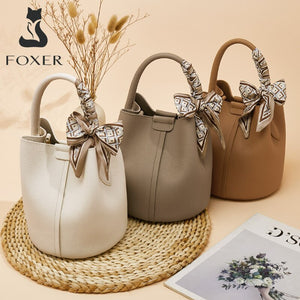 FOXER Women's Split Leather Shoulder Crossbody  Bucket Messenger Bag