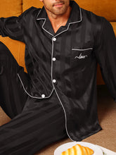 Two piece sets men's pajamas autumn and winter silk satin long sleeved pants casual minimalist letter embroidered sleepwear set