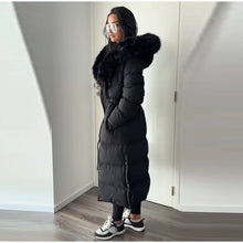 Winter Women Long Down Jacket Fur Hooded Zipper Brown Black Drawstring Padded Cotton Coats Fashion Lady All-matching Outerwear