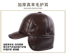New Winter Cowhide Leather Warm Bomber Hats For Men Fur Wool Plush Thickened Coldproof Earmuffs Hats Natural Genuine Leather Cap