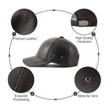 FEINION Genuine Leather Unisex Baseball Cap 100% Leather Winter Structured Flat Adjustable Back Strap Hat