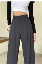 Fashion High Waist Wide Leg  Fall Baggy Black Trouser Office Ladies Full Length