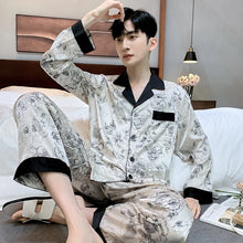 High Quality Satin Printed Pajamas Set Men's Nightwear Ice Silk Long Sleeve Loose Thin Teen Home Clothing Wear Suit Male Pyjama
