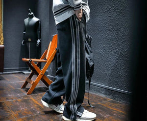 Straight Autumn and Winter Cotton Hip-hop Striped Trousers Male Sports Pants Wide Leg Men's Sweatpants Jogger Big Tall Man Long