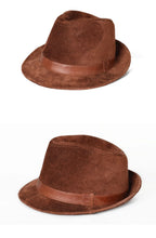 Genuine Leather Gentleman Top Hat For Men Britain Winter Nubuck Suede Wheat Ear Letters Printed Retro Dad Jazz Caps Fedora