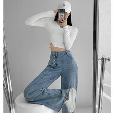 Yiya Style High-waisted Jeans Women's Loose-fit Straight-leg  Draped Wide-leg