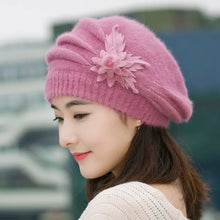 Hat Women's Winter Flower Hat Thick Beret Warm Knitted Wool Hat Autumn Winter Mom Hat
