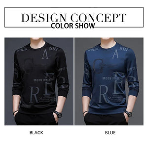 BROWON Spring Autumn Black T Shirt Men Long Sleeve O-neck Collar Fashion Trend Letter Print Slim T-shirt for Men Street Wear