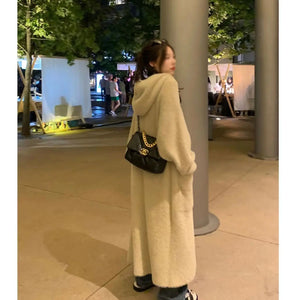 korean fashion hooded long cardigan women 2024 knitted long sleeve winter korean style clothes long sleeve knitwears fall pink