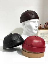 Retro Solid Color Brimless Hat Spring Summer Fashion Casual PU Leather Melon Caps Docker Cap Men Women Adjustable Hip Hop Hats