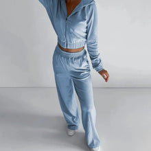 Women's Fall and Winter Hot Fashion Set Zipper Hoodie Drawstring Tracksuit Trouser Solid Color Two-piece Set