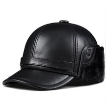 Winter Men's  Hat Thicken Leather Cowhide Baseball Caps With Ears Warm Snapback Dad's Hats Sombrero De Cuero Del Hombre