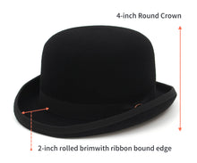 Men top hat Wool Bowler Hat Derby Hat Autumn Winter Vintage British Style Jazz Cap Presidential Hat 11 cm high magician hat