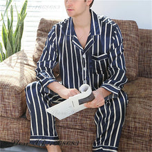 Plus Size Men's Sleepwear 2PCS Pajamas Set Spring Autumn Long Sleeve Trouser Pijamas Suit Loungewear Loose Silk Satin Home Wear