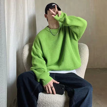 Knit Sweater Male Crewneck Round Collar Pink Men's Clothing Pullovers Solid Color Plain Korean Style Y2k Streetwear Fashion 2025