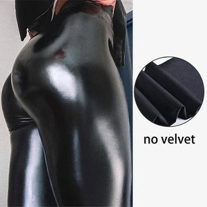 Qisin Plus Size Winter PU Leather Leggings Women Thickened Warm Legging High Waist Leggings Black Leather Pants Women