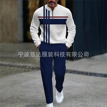 Mens Half Open Placket Zip Pullover   Casual Fashion Long Sleeve  Pants Set