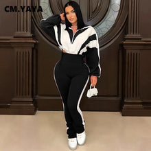 CM.YAYA Active Patchwork Women's Set Zipper Sweatshirt Jacket and Long Pants Suit 2025 Fall Two 2 Piece Sets Outfit Tracksuit