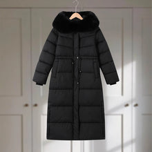 Winter Women Long Down Jacket Fur Hooded Zipper Brown Black Drawstring Padded Cotton Coats Fashion Lady All-matching Outerwear