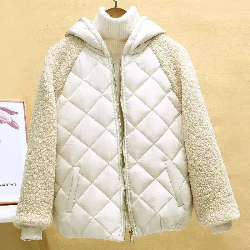 Thin Light Down Cotton Jacket Female Short Coat Autumn Winter Hooded Loose Lamb Wool Cotton Jacket