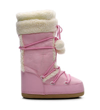 Women Snow Boots Warm Plush Comfortable Platform Shoes Lady Lace-up Mid-Calf Pink Boots Non-slip Winter Shoes Booties