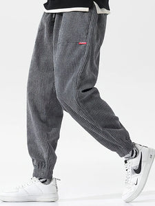 Baggy Corduroy Sweatpants Men Solid Color Casual Autumn Winter Tech Fleece Sport Loose Joggers  Trousers