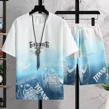 Summer New Fashion Trend Printed Short Sleeve Shorts Set Men Loose Sports Breathable Fashion Large Size Two-Piece Set