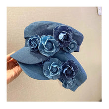 Western Style Oversized Floral Beret, Navy Sun Hat with UV Protection & Breathable Design for Women/Unisex Casual Outdoor