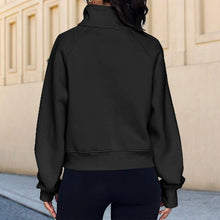 Stand Collar Casual Sweatshirts Half Zip Women Cropped Pullover Thumb Hole Oversized Solid Color