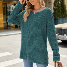 Fashion Casual Solid Color  Neck Long Sleeve Women Pullover Top