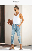 European and American denim straight leg pants with elastic oversized women's jeans ripped