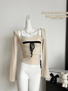 Fall Winter Two Piece Sets Cropped Sweater Pullovers Tops