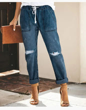 European and American denim straight leg pants with elastic oversized women's jeans ripped