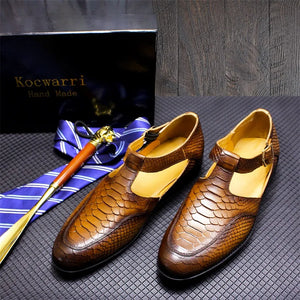 Leather Men's Sandals Snake Pattern Dress Shoes Casual Style