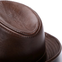 Men's Gentlemen's Fedora Hat Genuine 100% Cowhide Leather Trilby Cap Real Cowhide Leather Jazz Casual Autumn Winter Top Cap