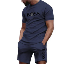 Men's two-piece sportswear, short sleeved T-shirt and pants set, running and fitness sportswear, summer