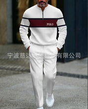 Mens Half Open Placket Zip Pullover   Casual Fashion Long Sleeve  Pants Set
